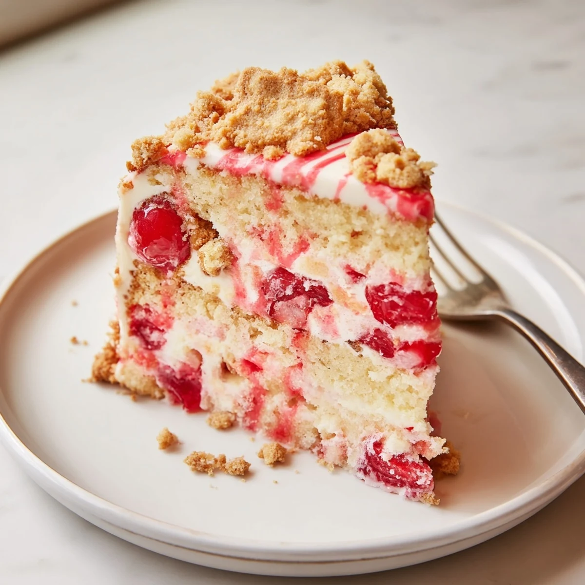 Vibrant Chaos Cake made with cherry soda, sweet maraschino cherries, and cookie goodness.