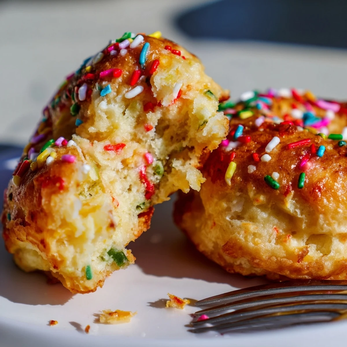 Fluffy Cheddar Jalapeño Birthday Biscuit Donuts, garnished with colorful sprinkles, ready to delight.  