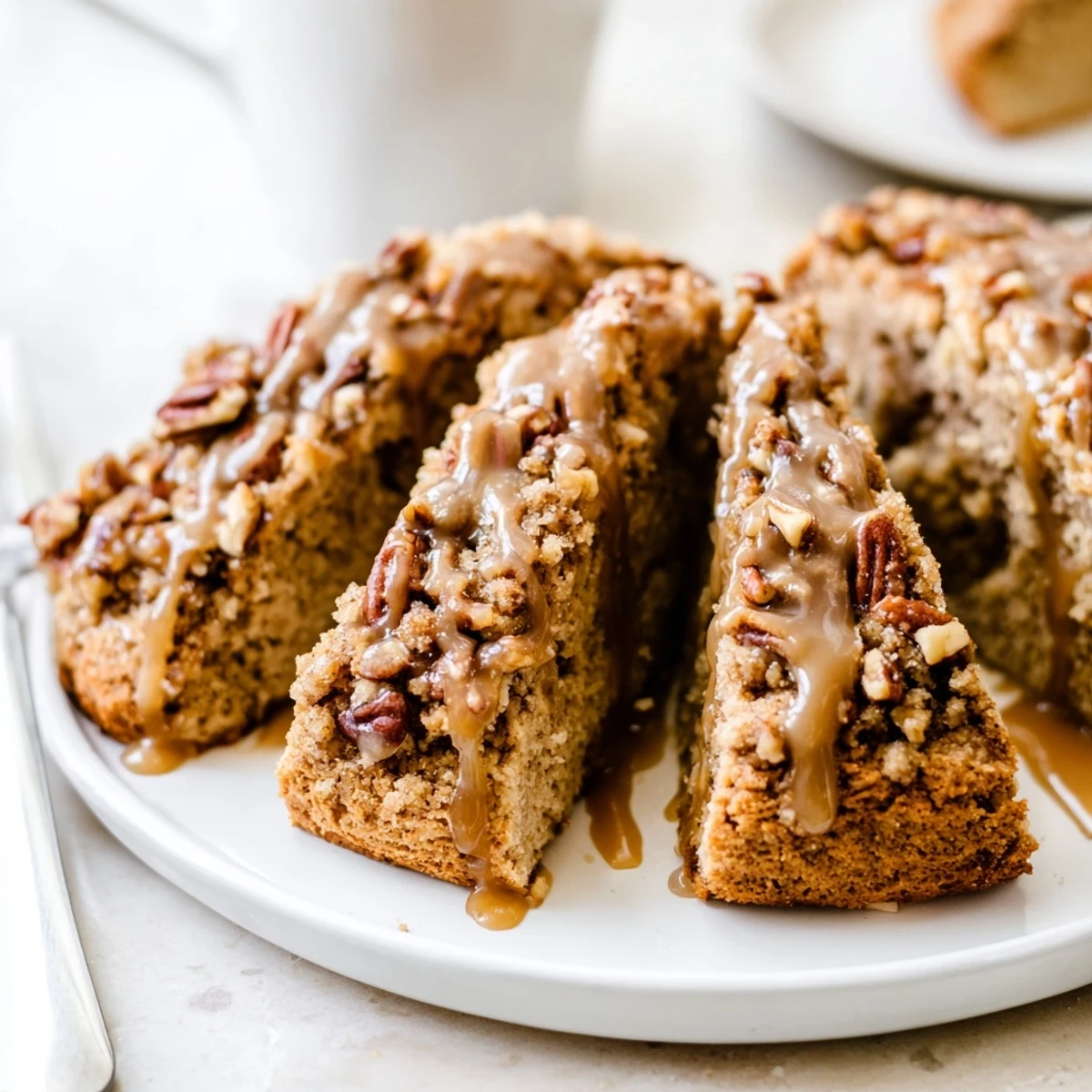 Fluffy scones with rich maple flavor, toasted pecans, and a sweet, creamy drizzle.  