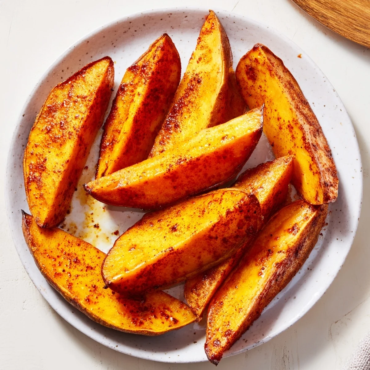 Irresistibly tender sweet potato wedges, seasoned and perfectly baked for a healthy side.  