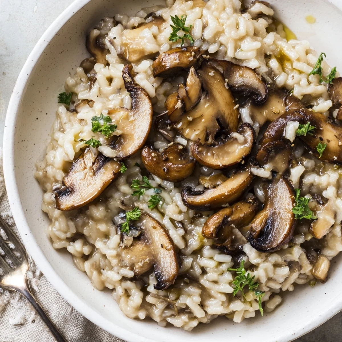 Creamy Mushroom Risotto bursting with savory flavors, perfect for a cozy dinner.  