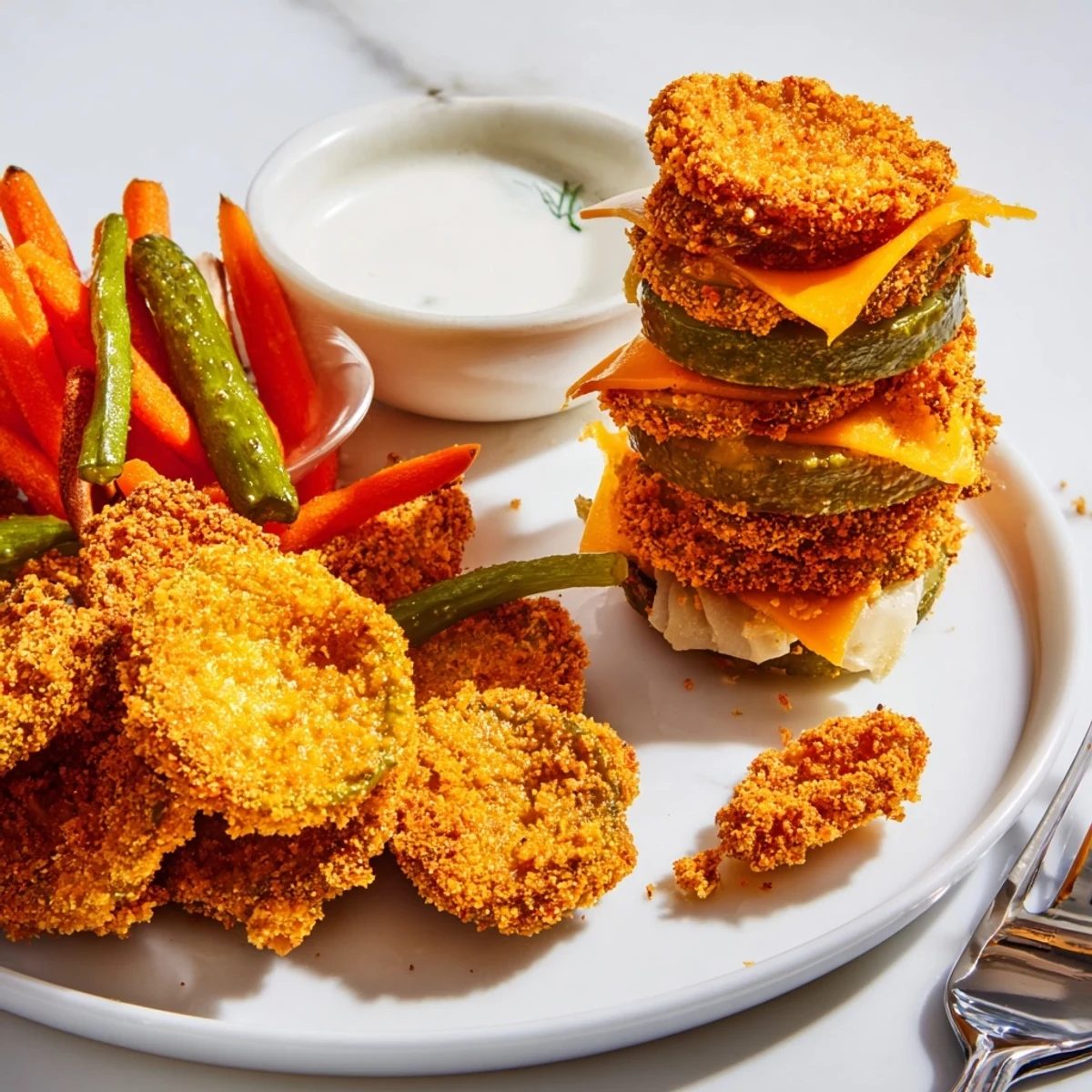Crispy fried pickles and pickled-wrapped bites create a delightful Pickle Lovers Meal.