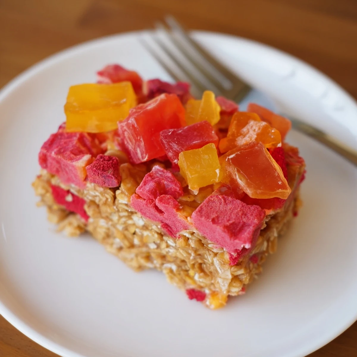 Colorful DIY snack bars topped with fruity gummies and crunchy freeze-dried candy.  