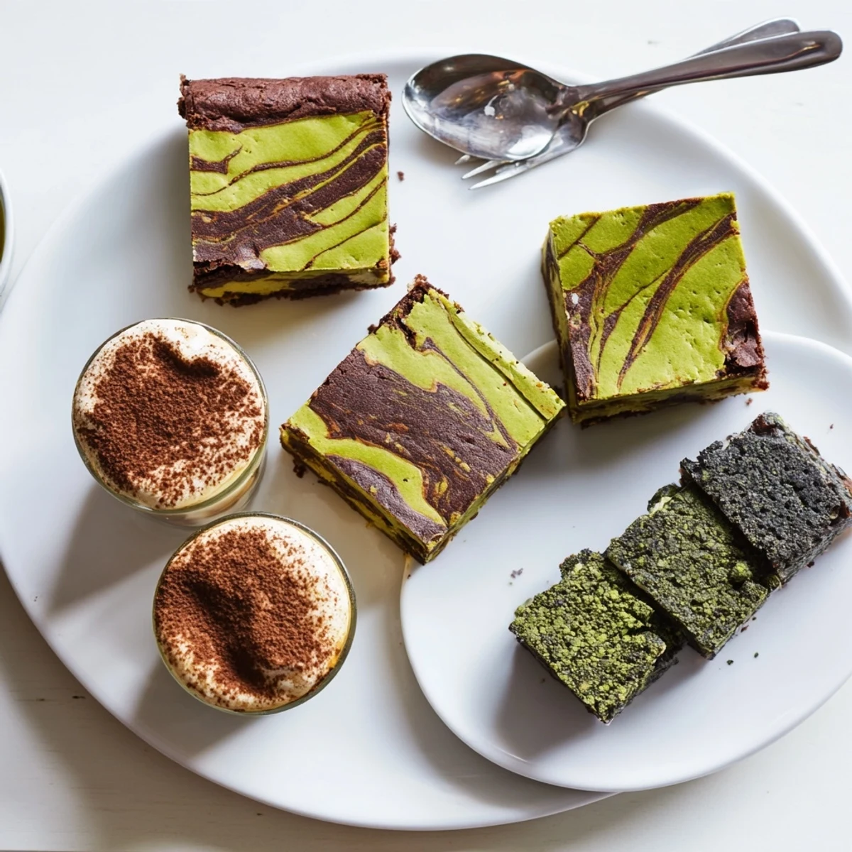 Decadent matcha-miso brownies topped with rich chocolate for an unforgettable dessert experience.  
