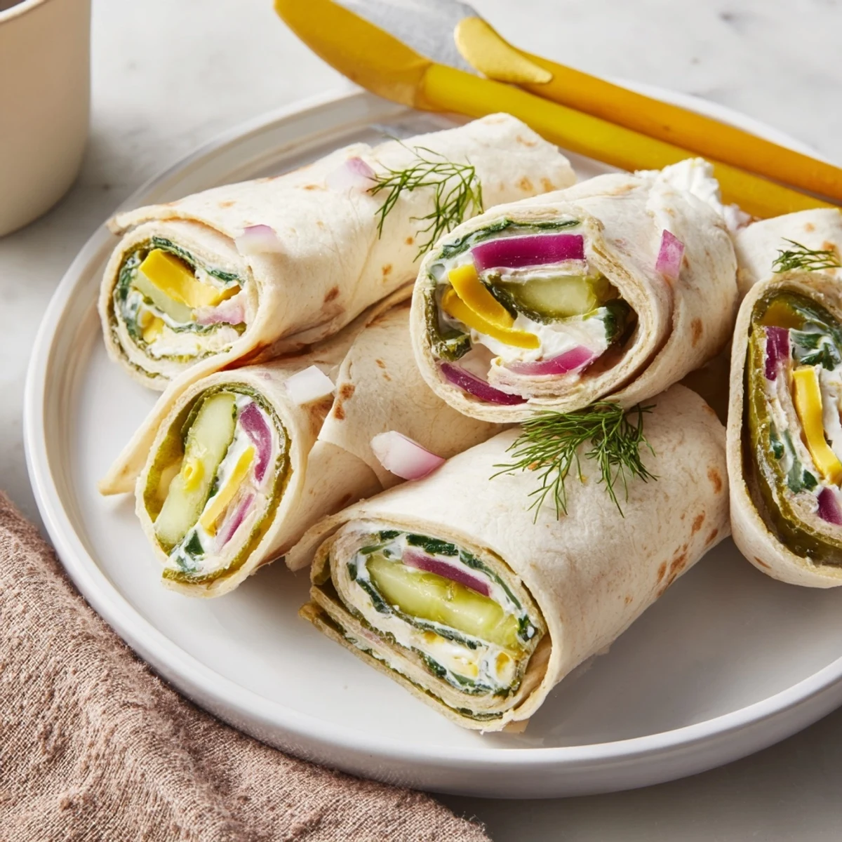 Tangy Pickle-in-a-Blanket snacks served with mustard, ideal for casual gatherings or picnics.  