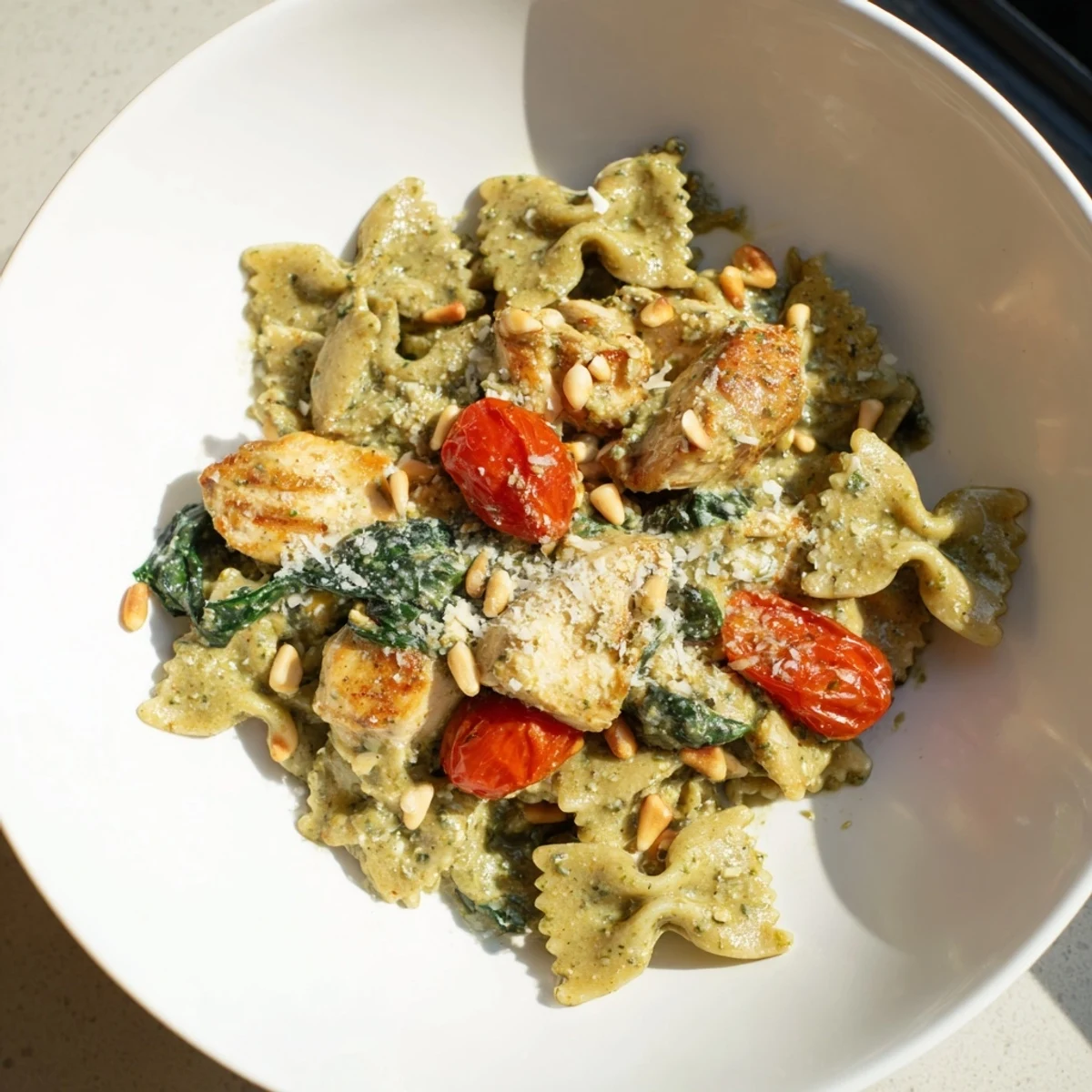 Pesto Chicken Bowtie Pasta #108