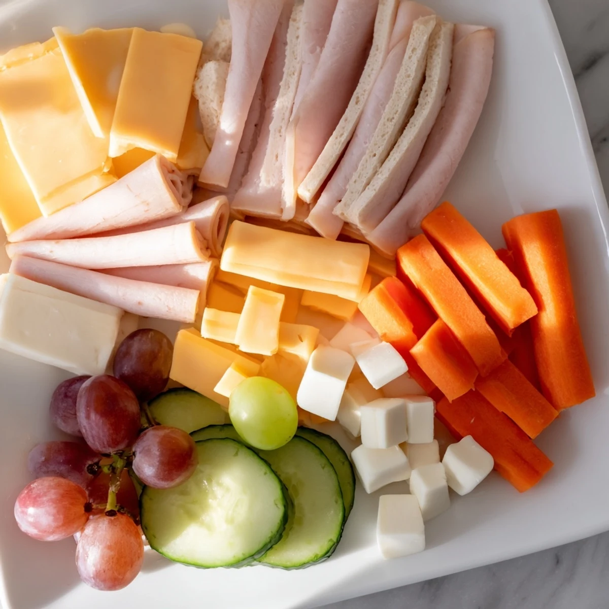 Homemade DIY Lunchables recipe, showcasing colorful, perfectly-portioned lunch tray components for easy eating.