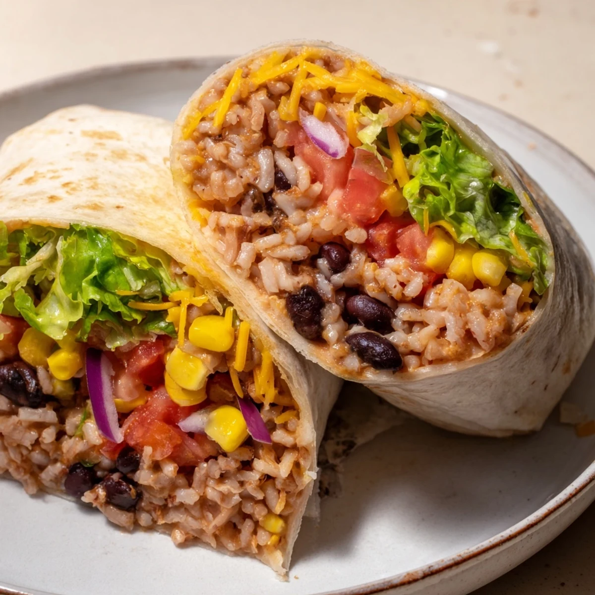 Steaming rice and seasoned beans wrapped in a flour tortilla: delicious Rice & Bean Burritos await.