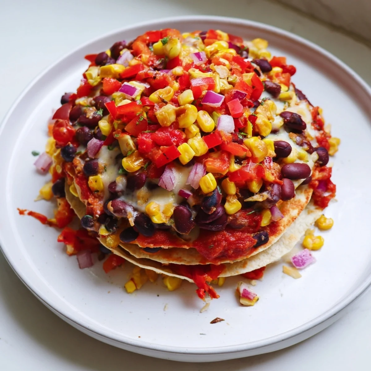Quick Black Bean and Corn Tortilla Casserole bubbling with melted cheese, a flavorful Mexican-inspired dish.