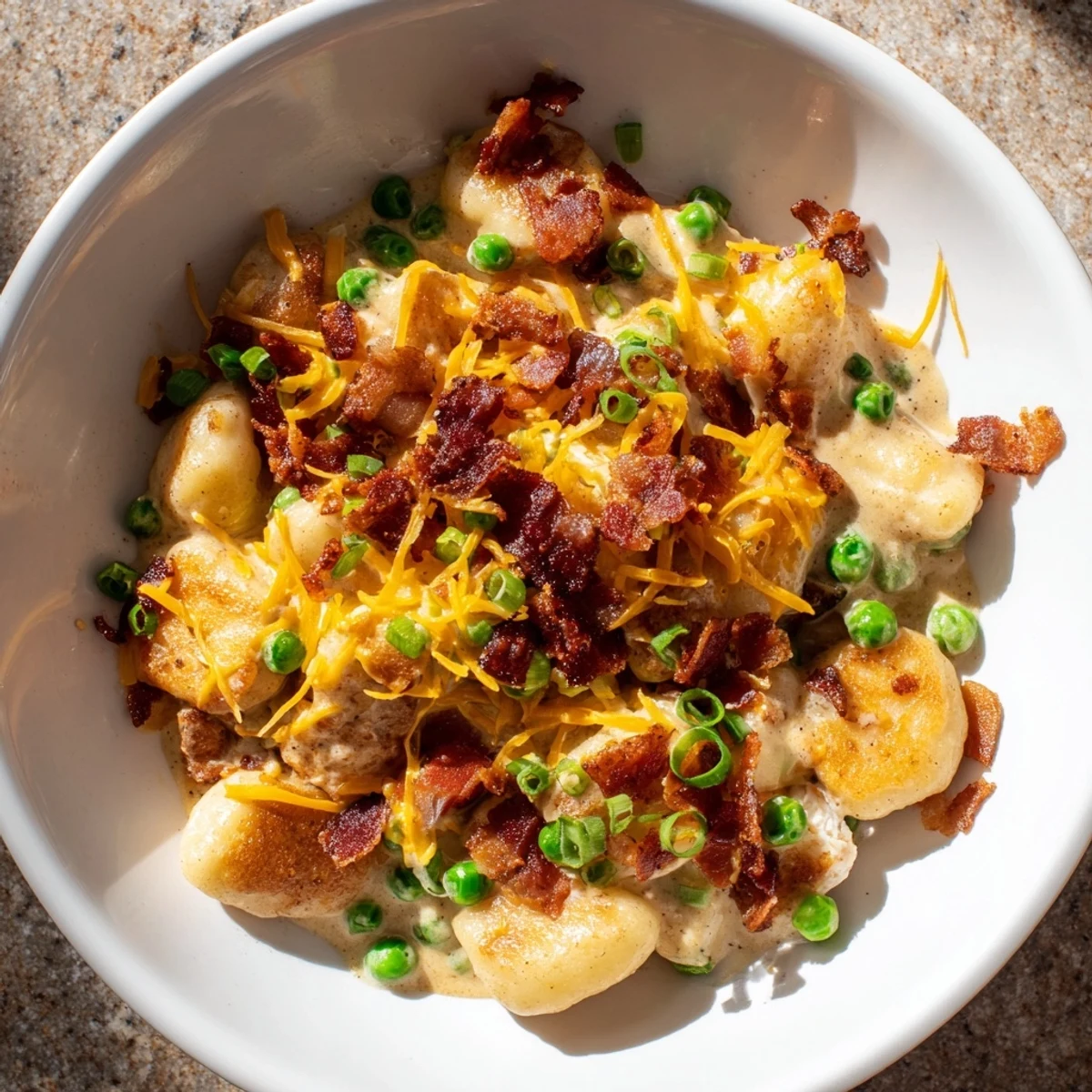 Flavorful Creamy Crack Chicken Gnocchi features tender gnocchi and a rich, creamy sauce with bacon.