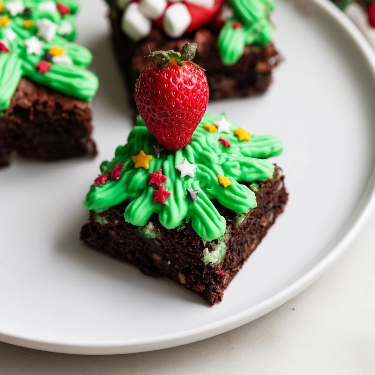Vibrant green frosting swirls on these easy Express Christmas Tree Brownie Hats, perfect for a quick, sweet treat.