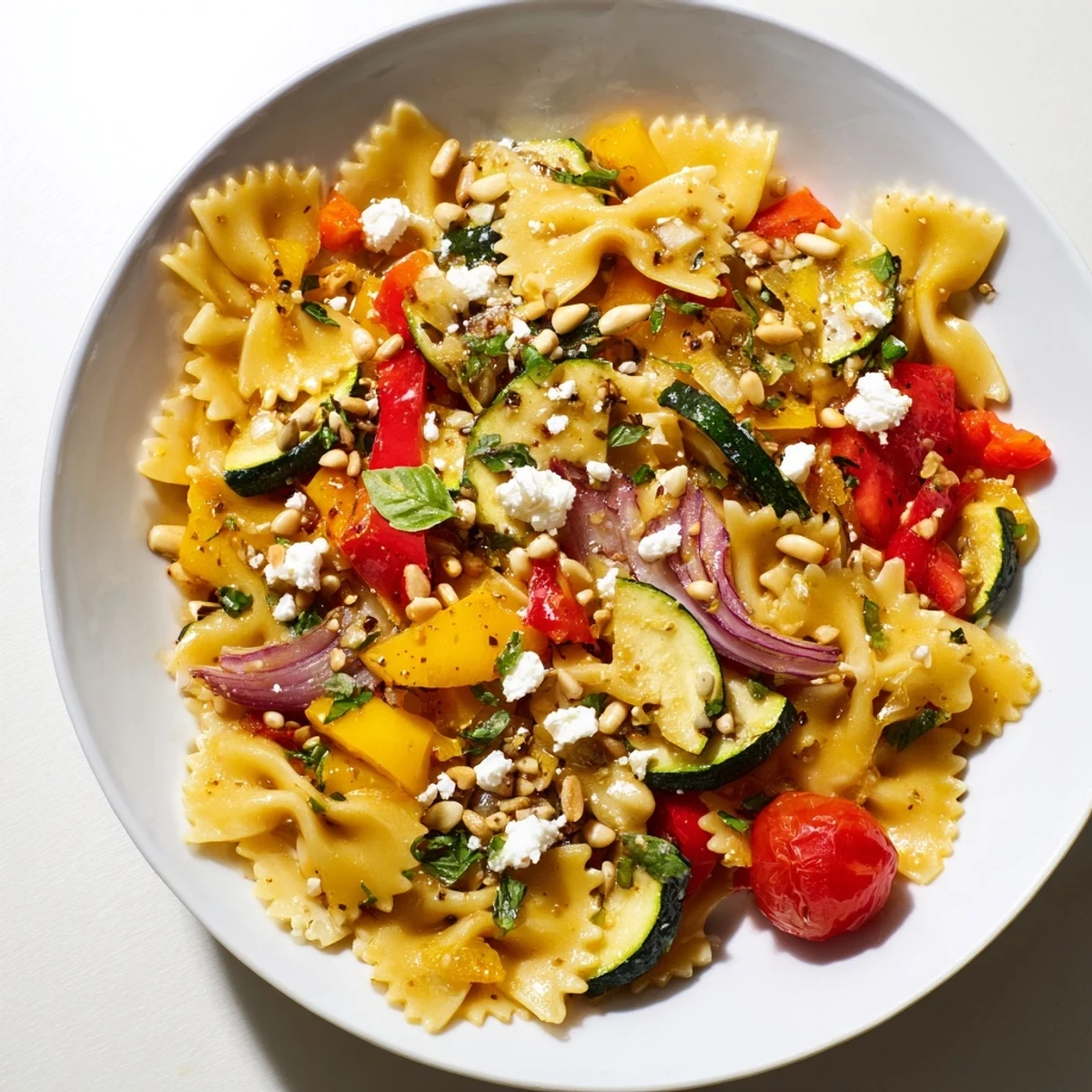 A close-up view of a flavorful platter, Festive Bow Tie Pasta, perfect for a celebration meal.