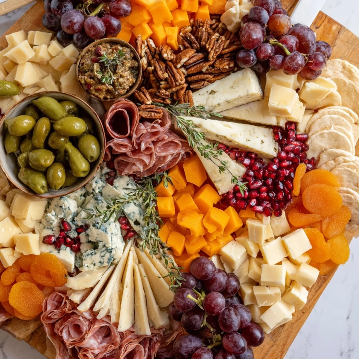 Vibrant Sleigh Ride Charcuterie board overflowing with artisan cheeses, meats, fruits, and crackers for a holiday appetizer.