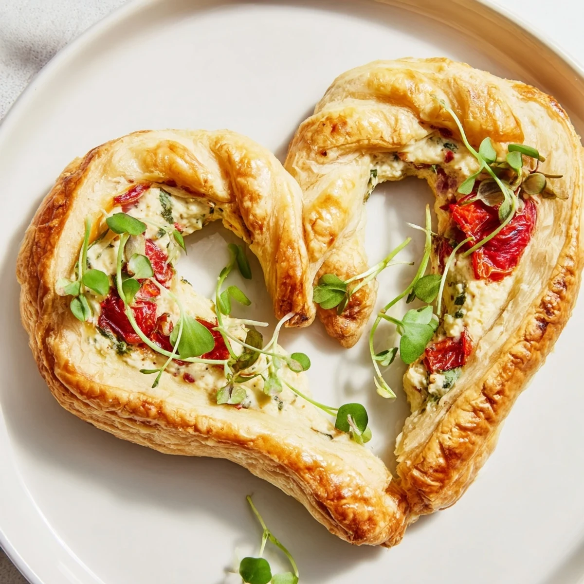 Delicately arranged Cœurs Entrelacés, buttery puff pastry hearts with a savory cheese filling, perfect for sharing.
