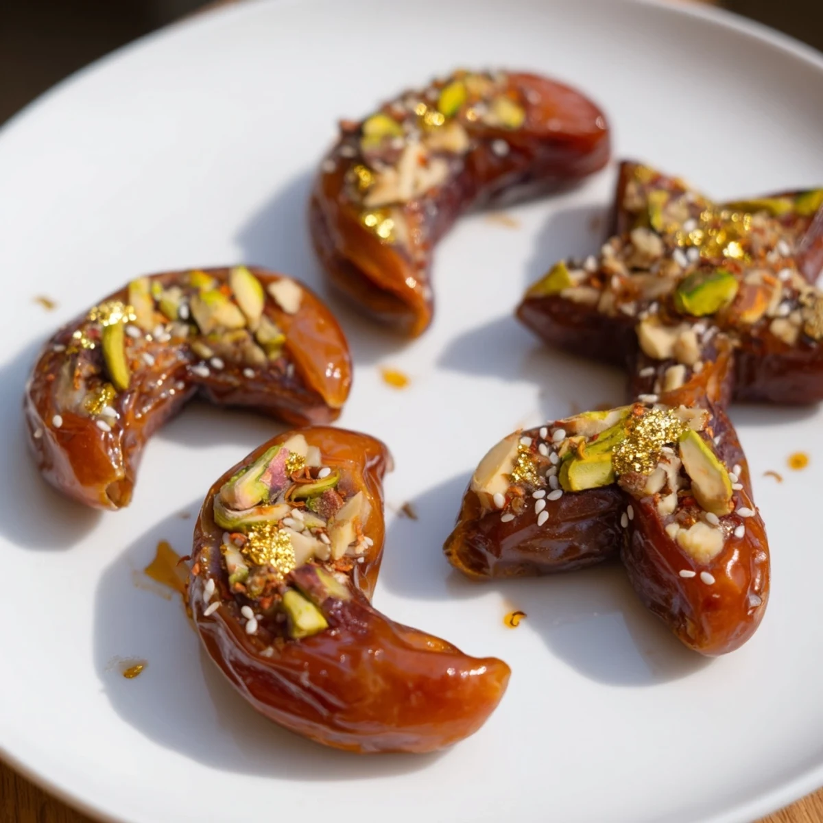 Golden-dusted Lunar and Star Date Platter, the sweet date moons and stars filled with nuts and citrus.