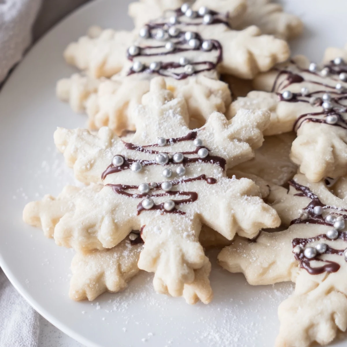 Delicious Winter Snowflake Platter cookies, each coated in white chocolate and shimmering sprinkles.