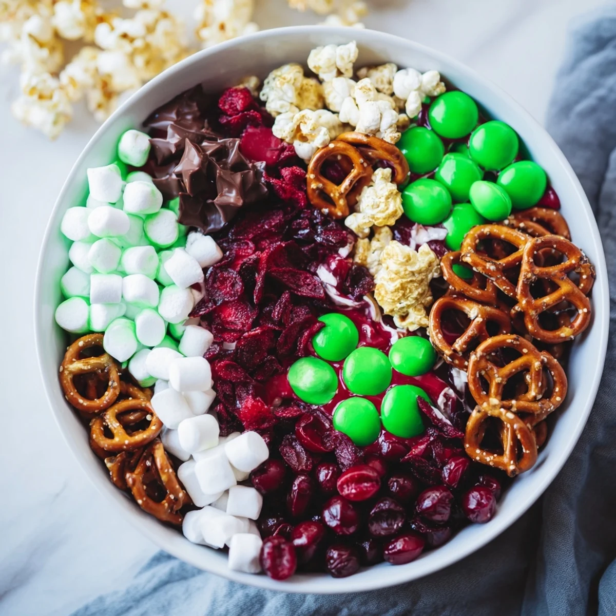 A delicious Elf Snack Trail Mix, a perfect holiday snack board filled with sweet and salty treats.