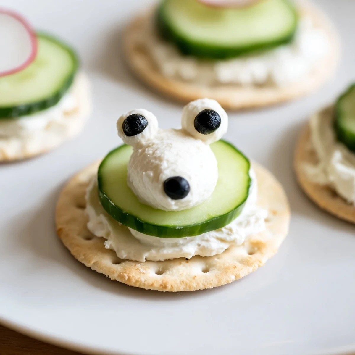 Creamy Polar Bear Iceberg Cracker Stacks featuring crisp veggies, perfect for a party appetizer image.