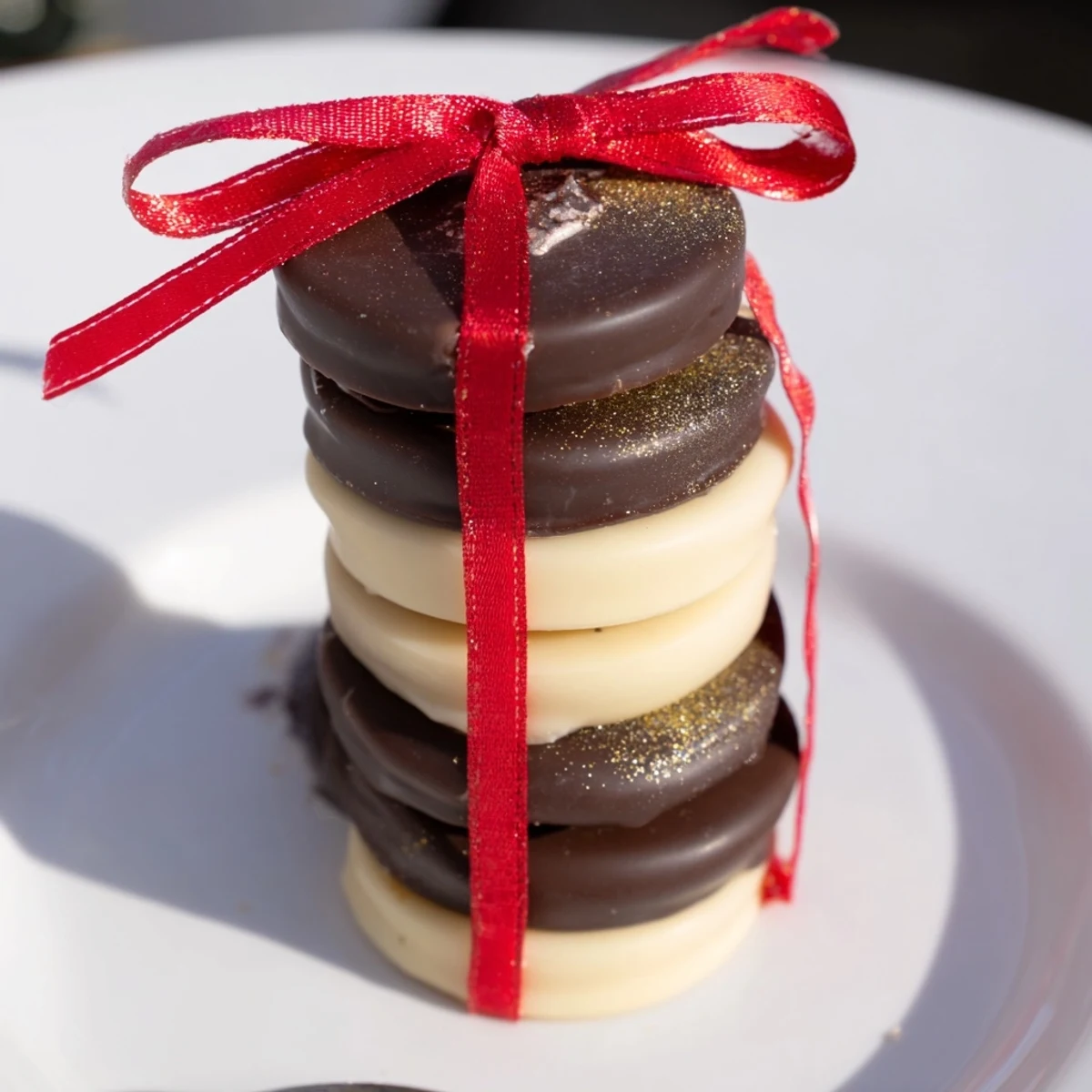 Arrangement of shimmering gold chocolate coin stacks, perfect festive edible decorations for the holidays.