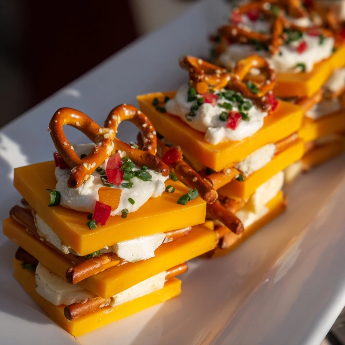 This party-ready Rustic Log Cabin appetizer is a fun, edible log-cabin design with fresh bell pepper details.