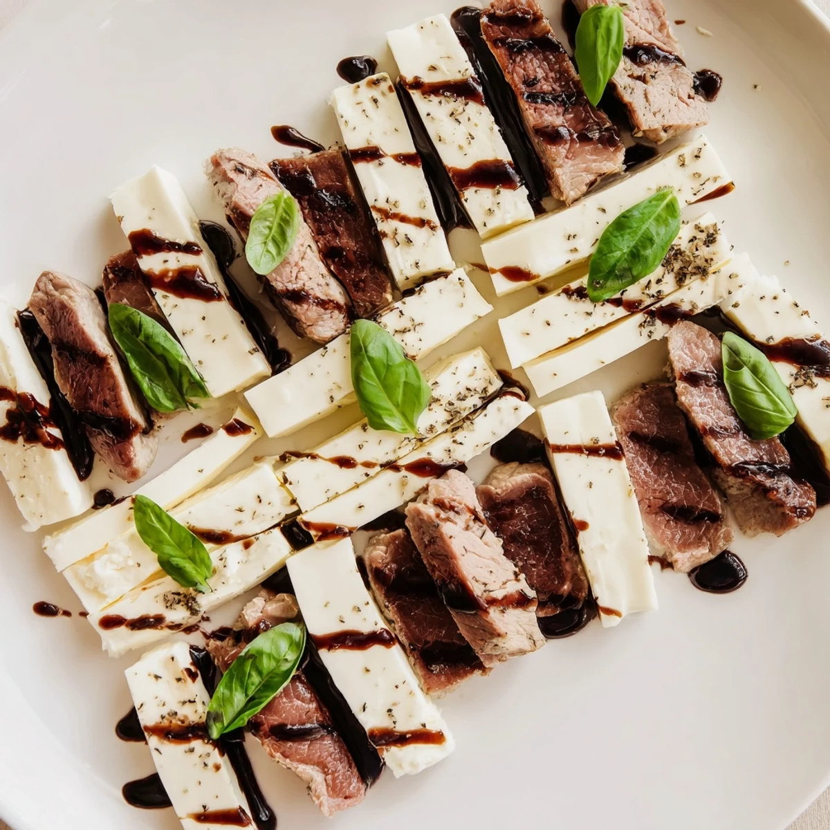 A beautiful overhead shot of the Safari Stripes appetizer, a fusion party platter masterpiece.