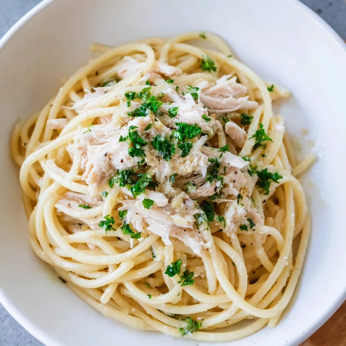 Golden garlic butter coats the perfectly cooked Simple Garlic Butter Bucatini, ready to eat.