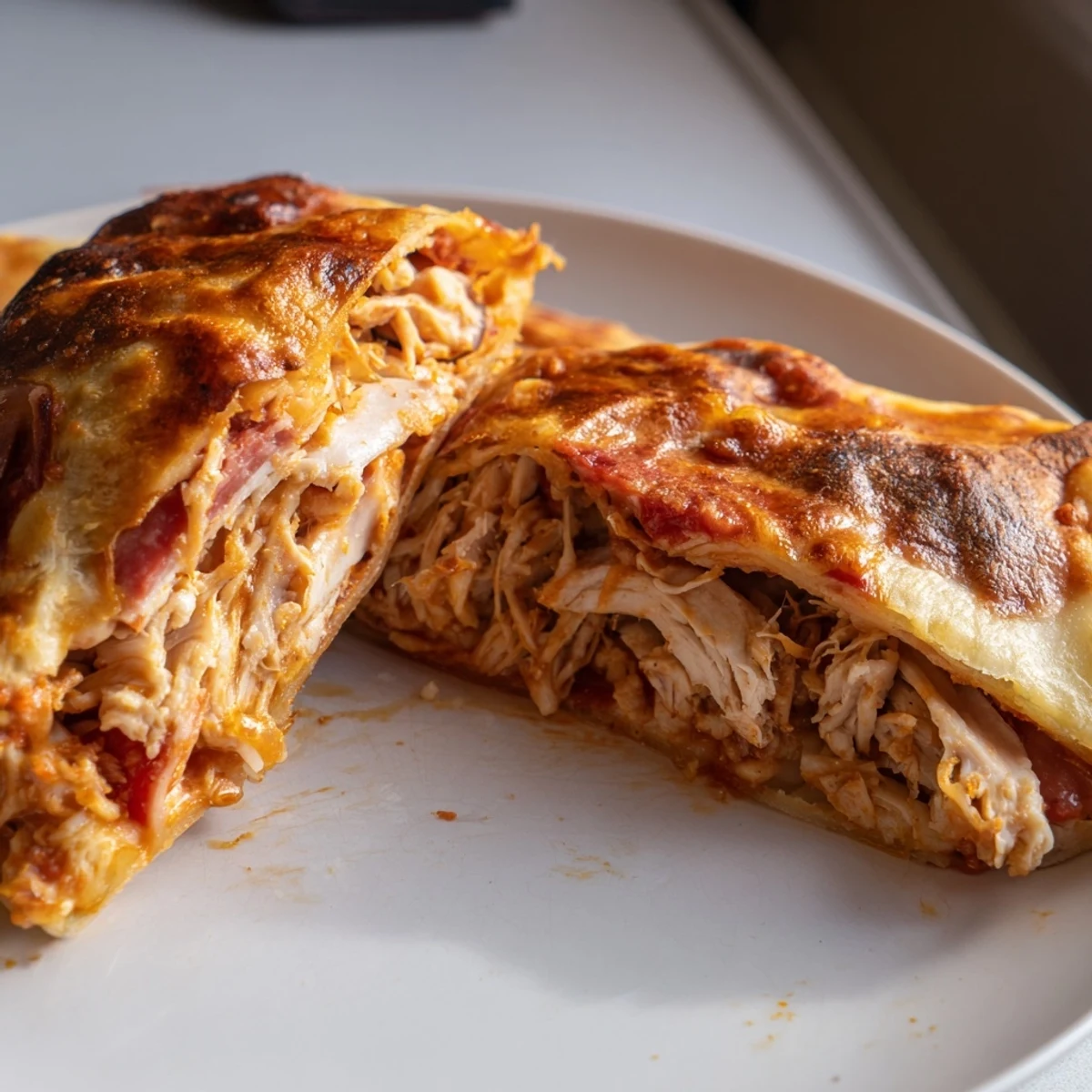Golden, melty Leftover Pizza Grilled Cheese with juicy chicken, perfectly crisped in a skillet.