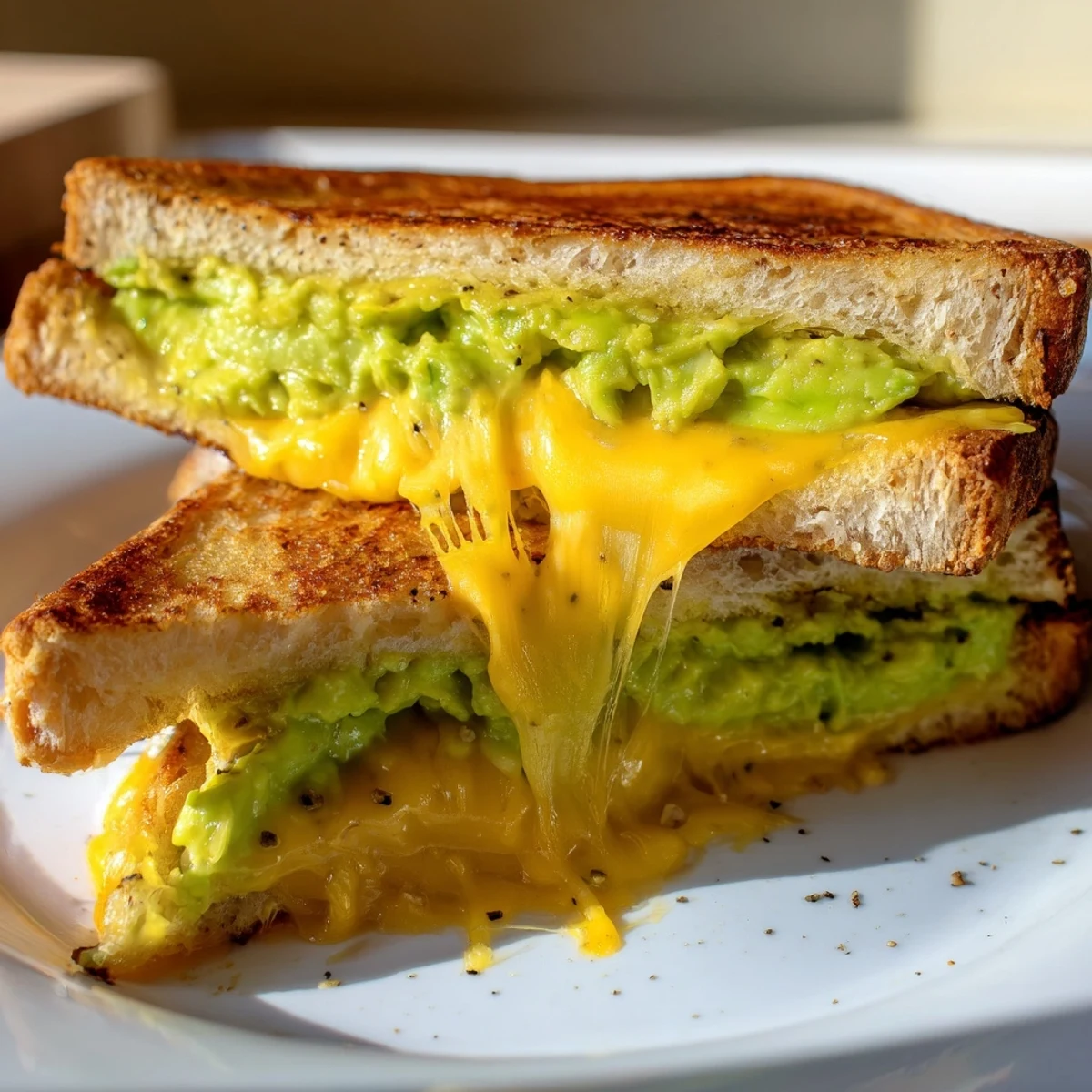 Golden, melty Avocado Toast Grilled Cheese, perfectly toasted with oozing cheddar and creamy avocado.