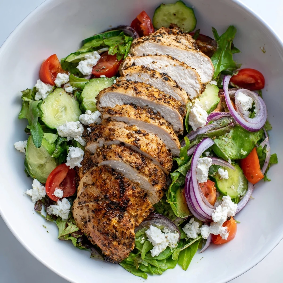 Freshly seared quick pan-seared chicken salad; imagine tender chicken, crisp vegetables, and tangy dressing.