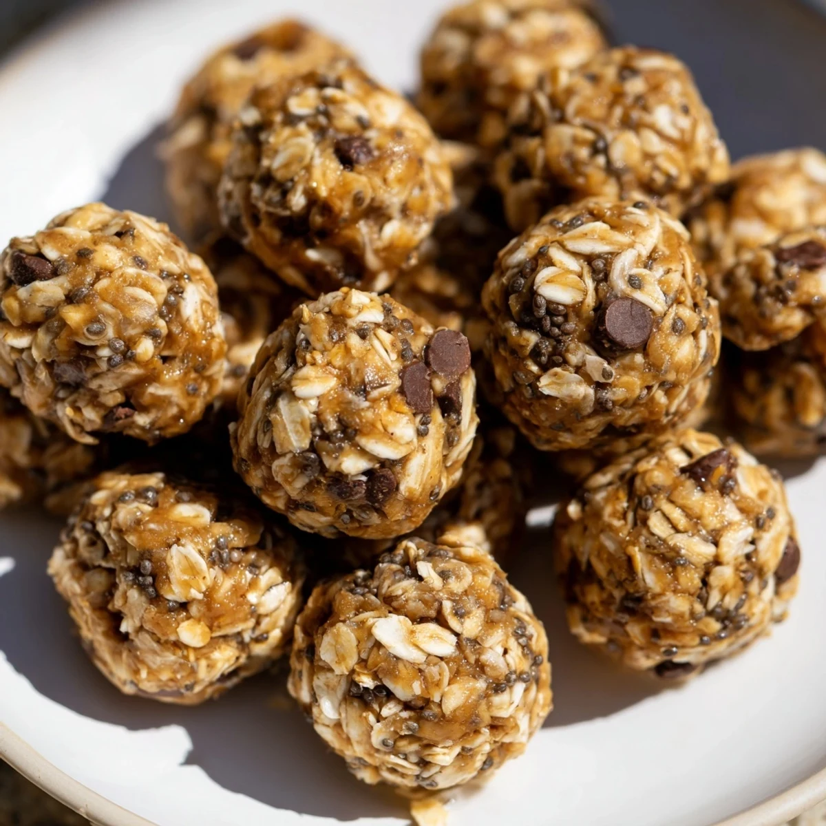 Close-up shot of delicious Almond-Chia Energy Bites, a healthy snack with chocolate chips.