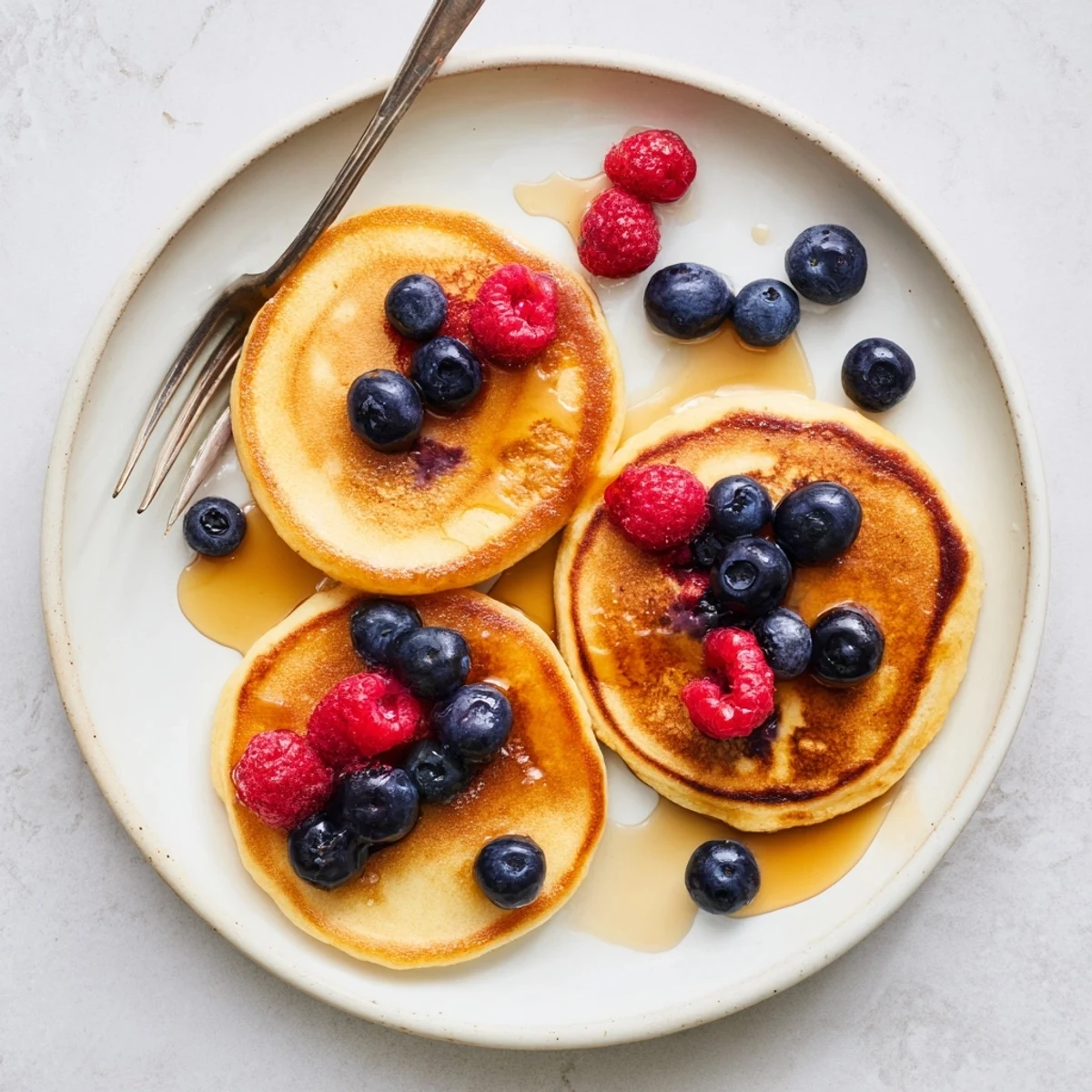 Soft, fluffy banana pancakes cooking on a griddle, with bubbles forming on the surface.  