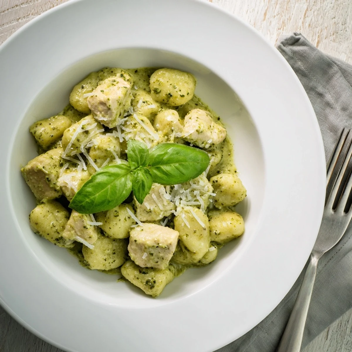 Hearty Italian dinner featuring cheesy gnocchi and juicy chicken in a vibrant, basil-forward cream sauce for weeknights.