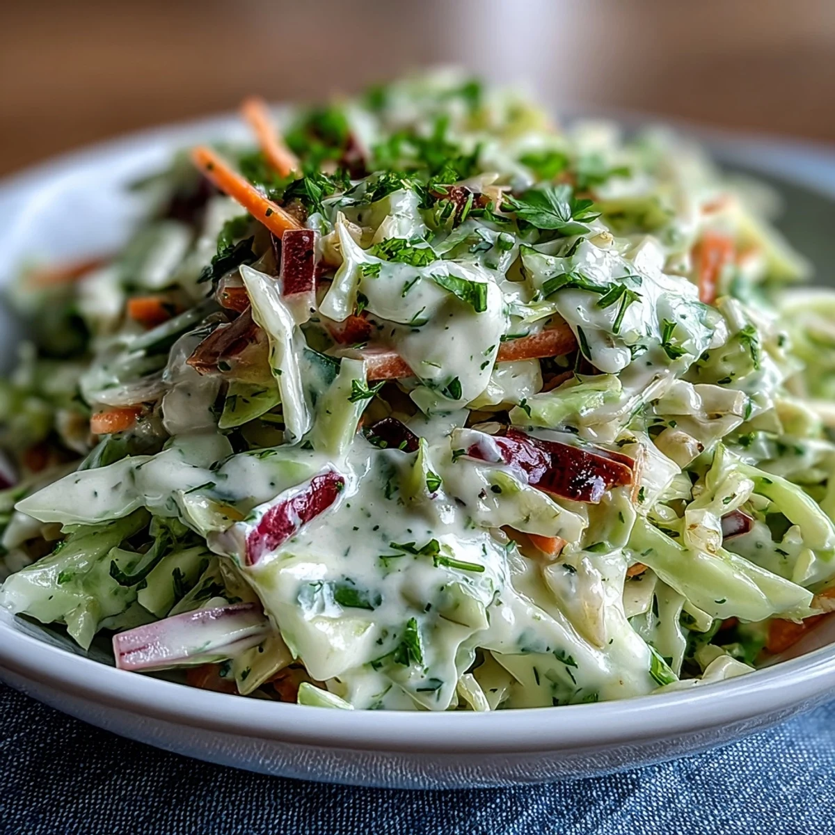 Vibrant shredded green and red cabbage with julienned carrots tossed in a creamy Coleslaw With Creamy Dressing in a rustic bowl.