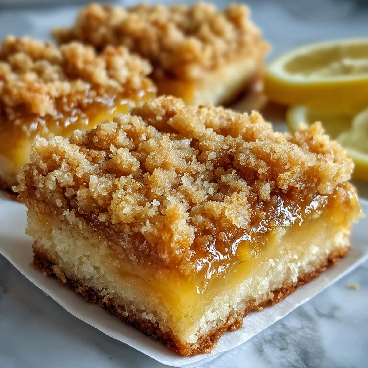 Freshly baked Homemade Lemon Crumb Bars cooling on a wire rack, featuring a crumbly golden topping and vibrant yellow lemon filling.