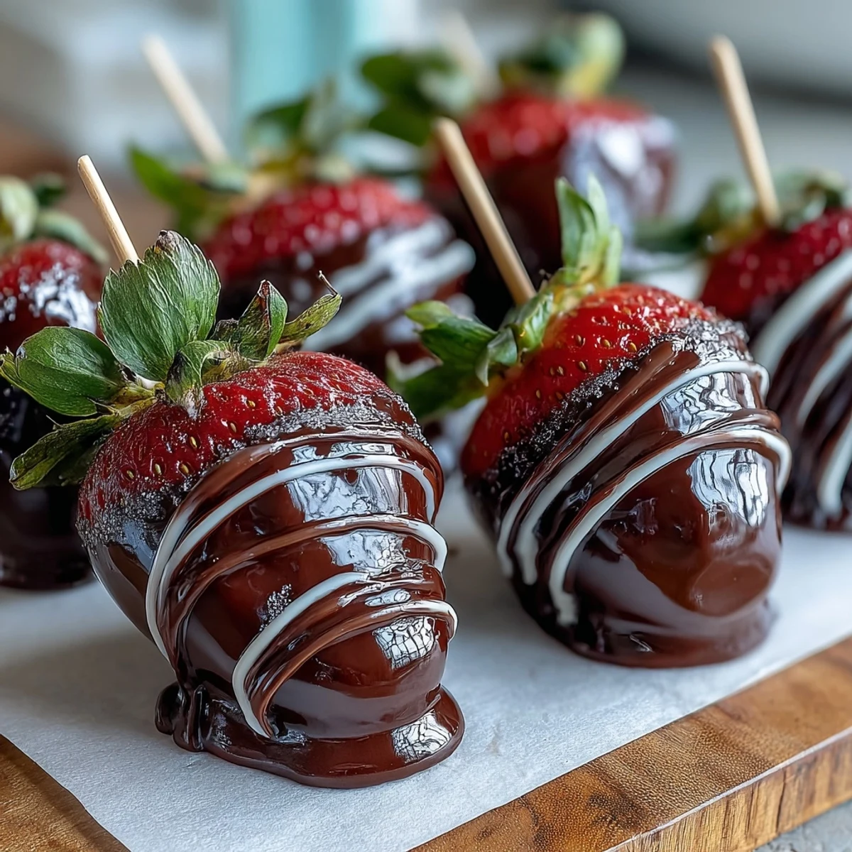 Decadent dark and white chocolate-dipped strawberries with nuts and coconut, perfect for romance.