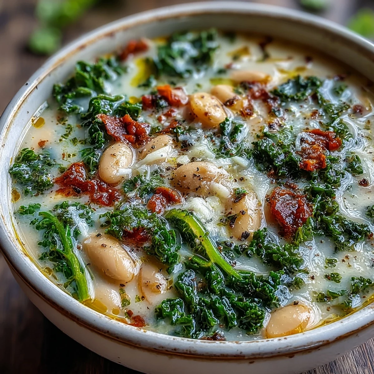 Creamy cannellini beans and tender kale simmered in a savory broth, topped with freshly grated Parmesan cheese.  