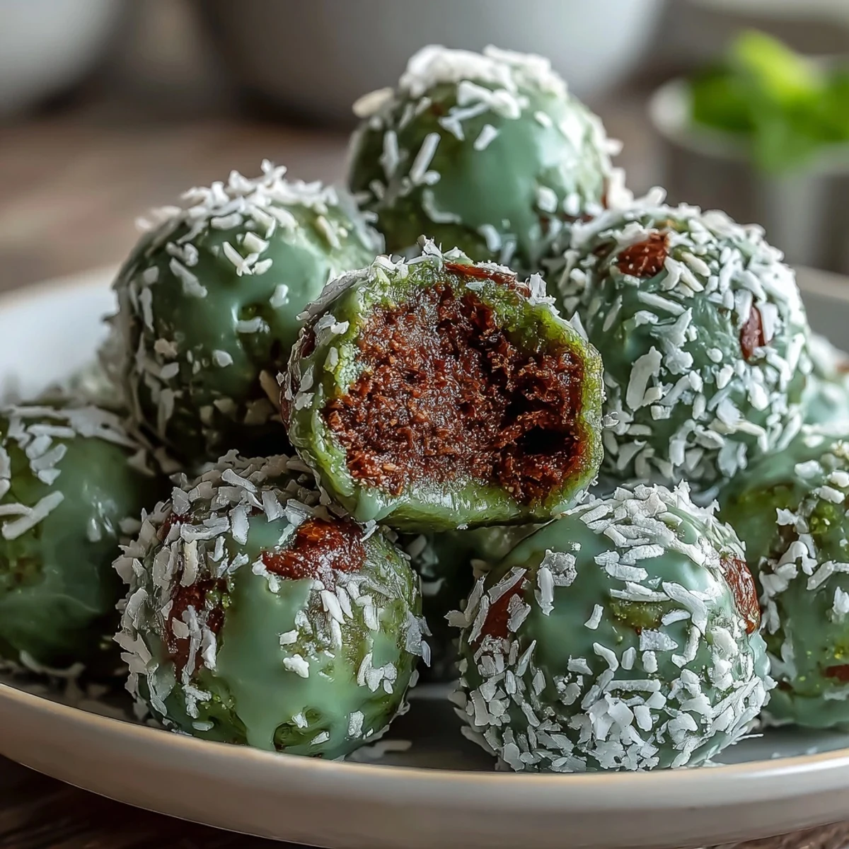 Wholesome no-bake Matcha Coconut Energy Balls with Oats - packed with rolled oats, matcha, and coconut, perfect for healthy snacking.