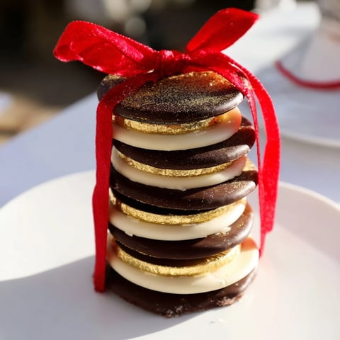 Glistening chocolate gold coin stacks, a fun and easy dessert centerpiece for any celebration.