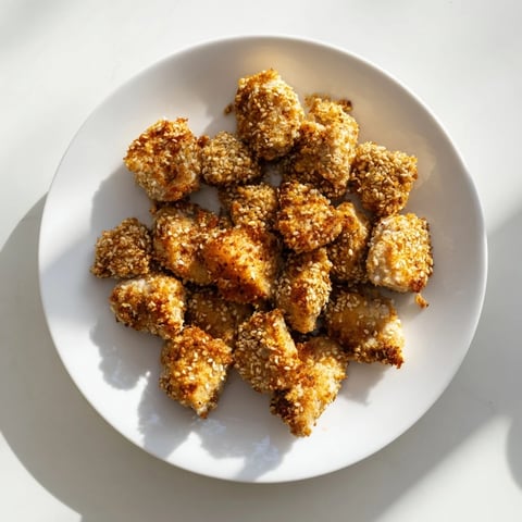 Golden, crispy Spicy Yogurt Chicken Bites ready to serve, perfect appetizer with dipping sauce.