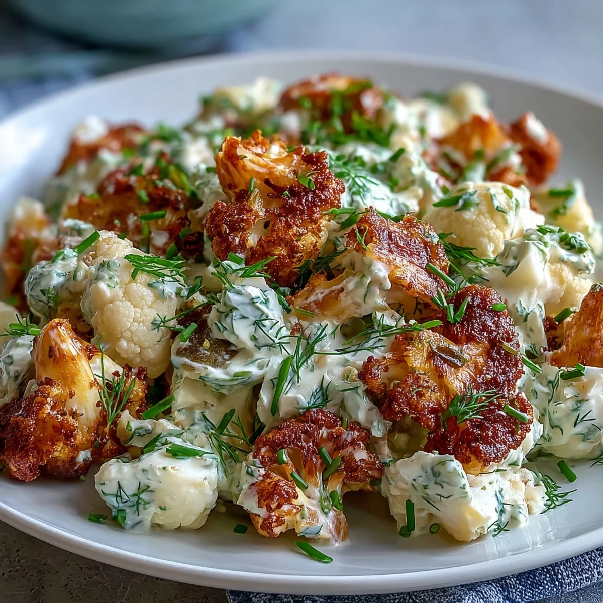 Keto cauliflower potato salad with dill pickles and eggs, a creamy low-carb side dish perfect for summer barbecues.  