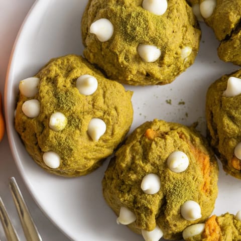 Soft, earthy matcha pumpkin muffin cookies, perfect for cozy fall snack moments.  