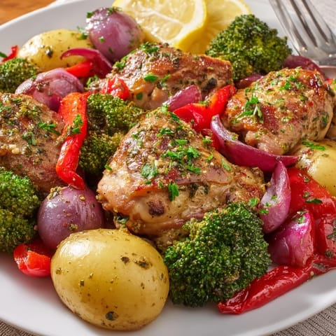 Succulent Lazy Gourmet Chicken & Vegetable One-Pot dish, featuring tender chicken and fresh veggies.  