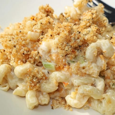 Mouthwatering Spicy Kimchi Mac & Cheese, melty cheese with tangy kimchi bursts.  