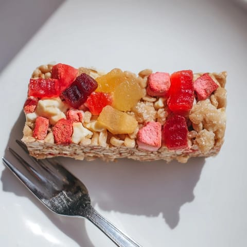 Indulge in chewy homemade gummies layered over a wholesome oat snack bar base.  