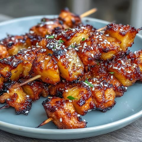 Succulent chicken and pineapple chunks marinated in a savory glaze, air-fried to perfection for a sweet and savory appetizer.  