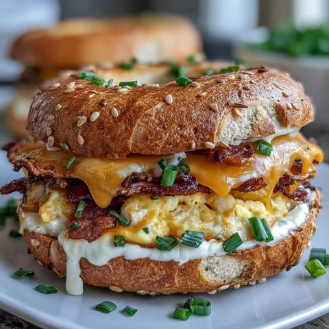 Hearty protein bagels layered with baked eggs and cheddar, perfect for easy meal prep and busy mornings.