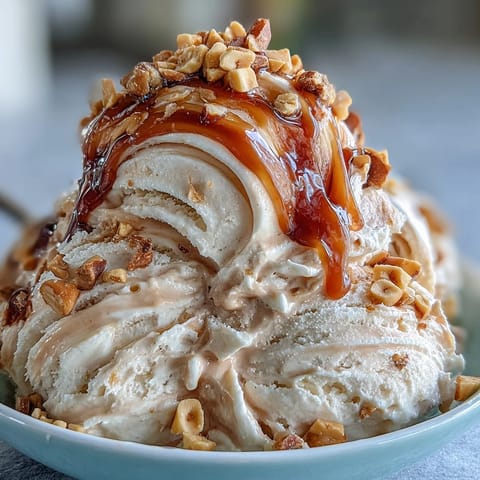 Creamy peanut butter banana ice cream made with ripe bananas and vanilla, blended to a silky texture.