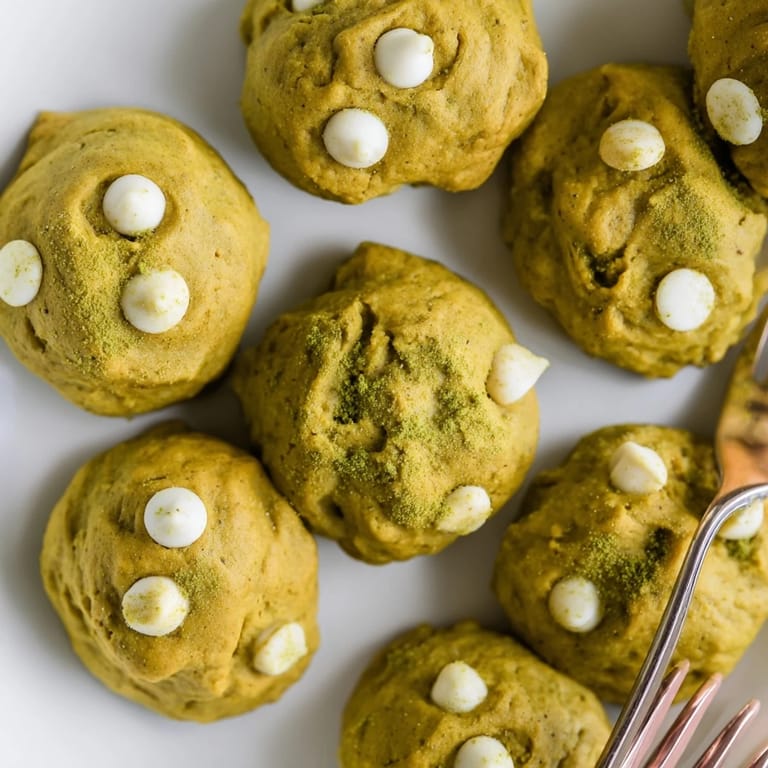 Golden-brown matcha pumpkin cookies displayed on a plate, inviting autumn flavors inside.