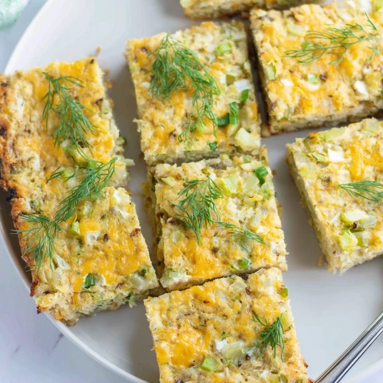 Golden-brown Dill Pickle Pancake Muffin Bars served warm, perfect for brunch gatherings.  