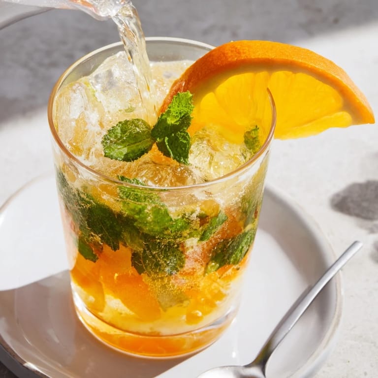Homemade probiotic soda mocktail fizzing with fresh orange and lime juice, perfect for hydration.